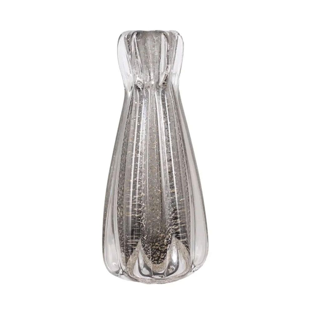 Vaso Decor Murano Vidro 18X6,5Cm Fino Acabamento - Cinza