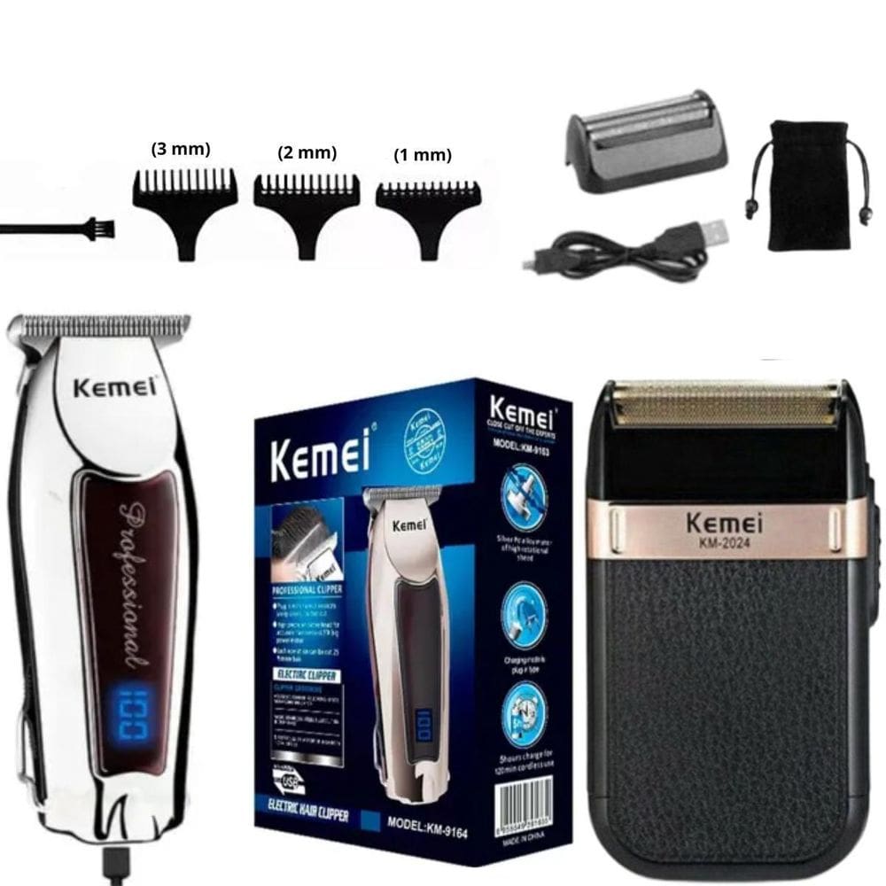 Kit Cuidado Masculino  Kemei 2024 + 9164  Ideal Para Barbear