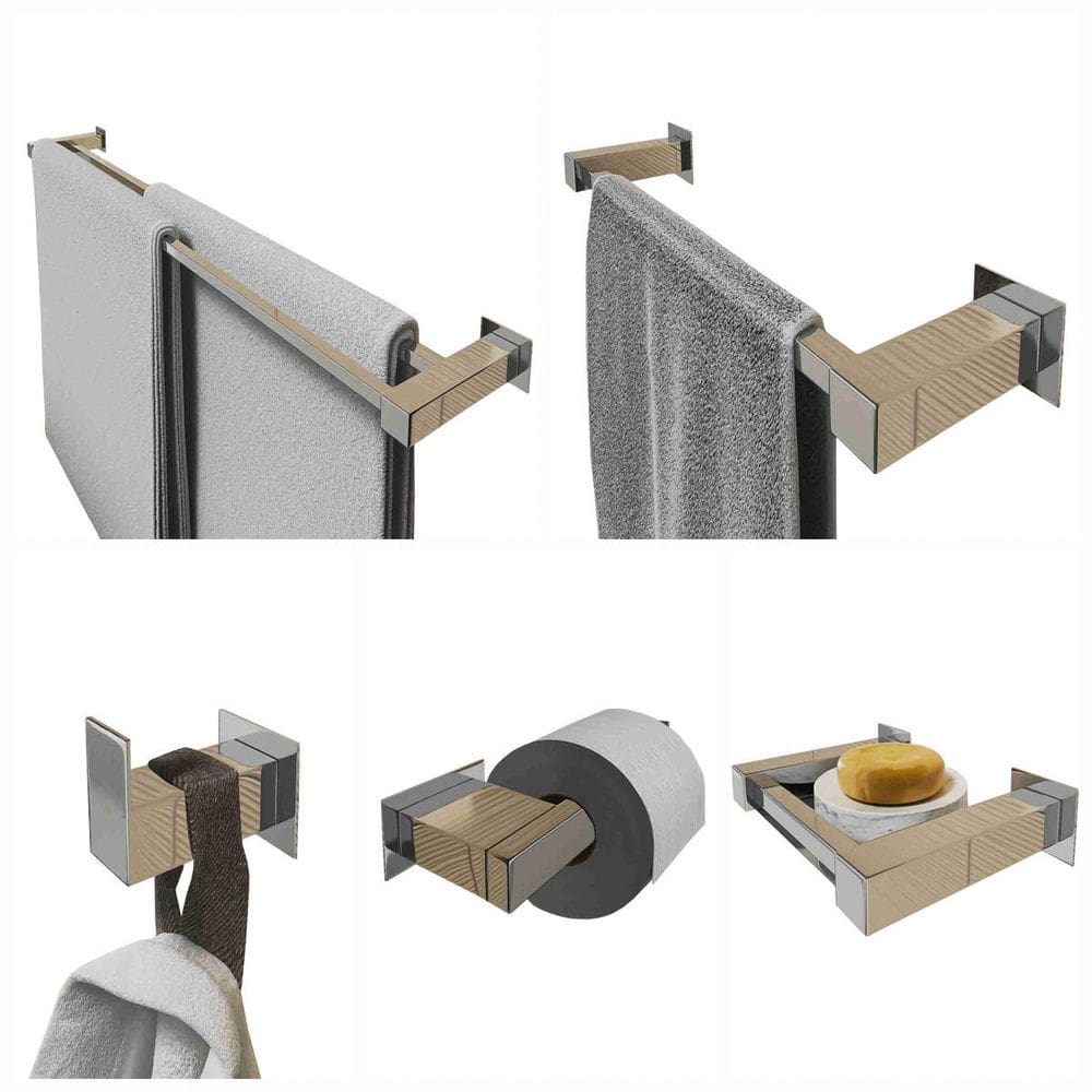 Kit Toalheiro Duplo 80Cm Inox 5 Pçs Polido Ou Preto Fosco