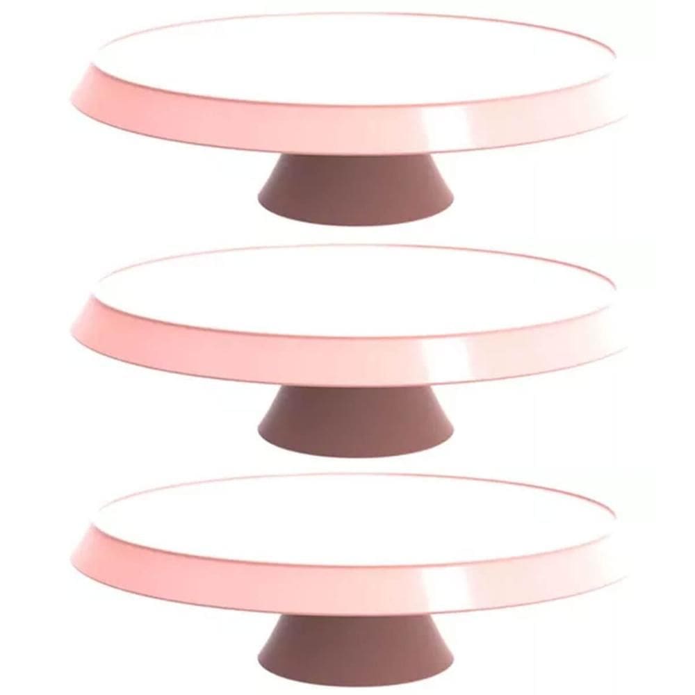 3 Bases Porta Bolos Tortas Doces 34cm com Pé Bubble Crippa Suporte Rosa Himalaia