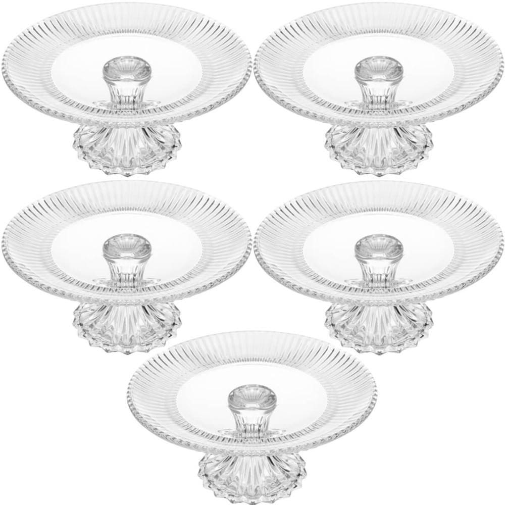 5 Boleiras com Pé Prato Porta Bolo 25cm Cristal Renaissance Bolo Doces e Tortas Lyor