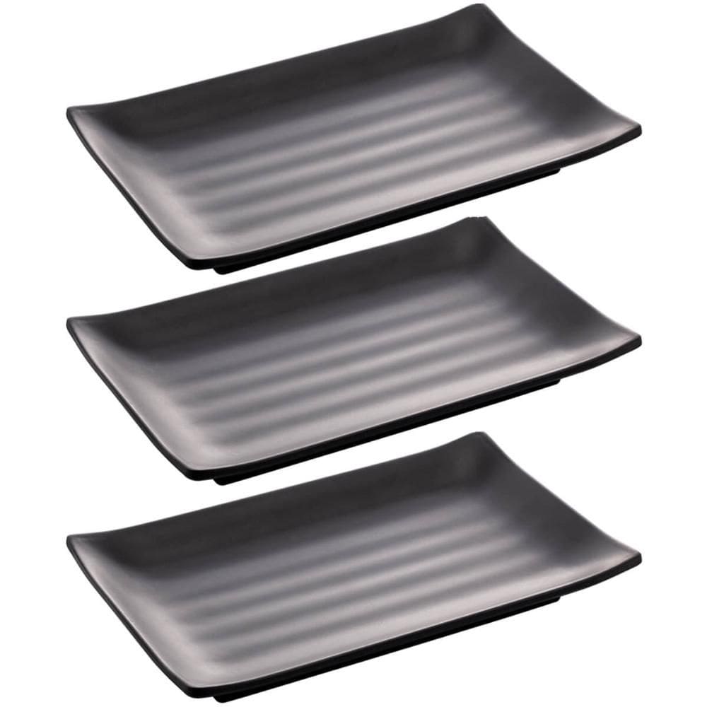 3 Travessas Melamina 17,5x11x2cm Prato Sushi Preto Lyor Tóquio Petiscos