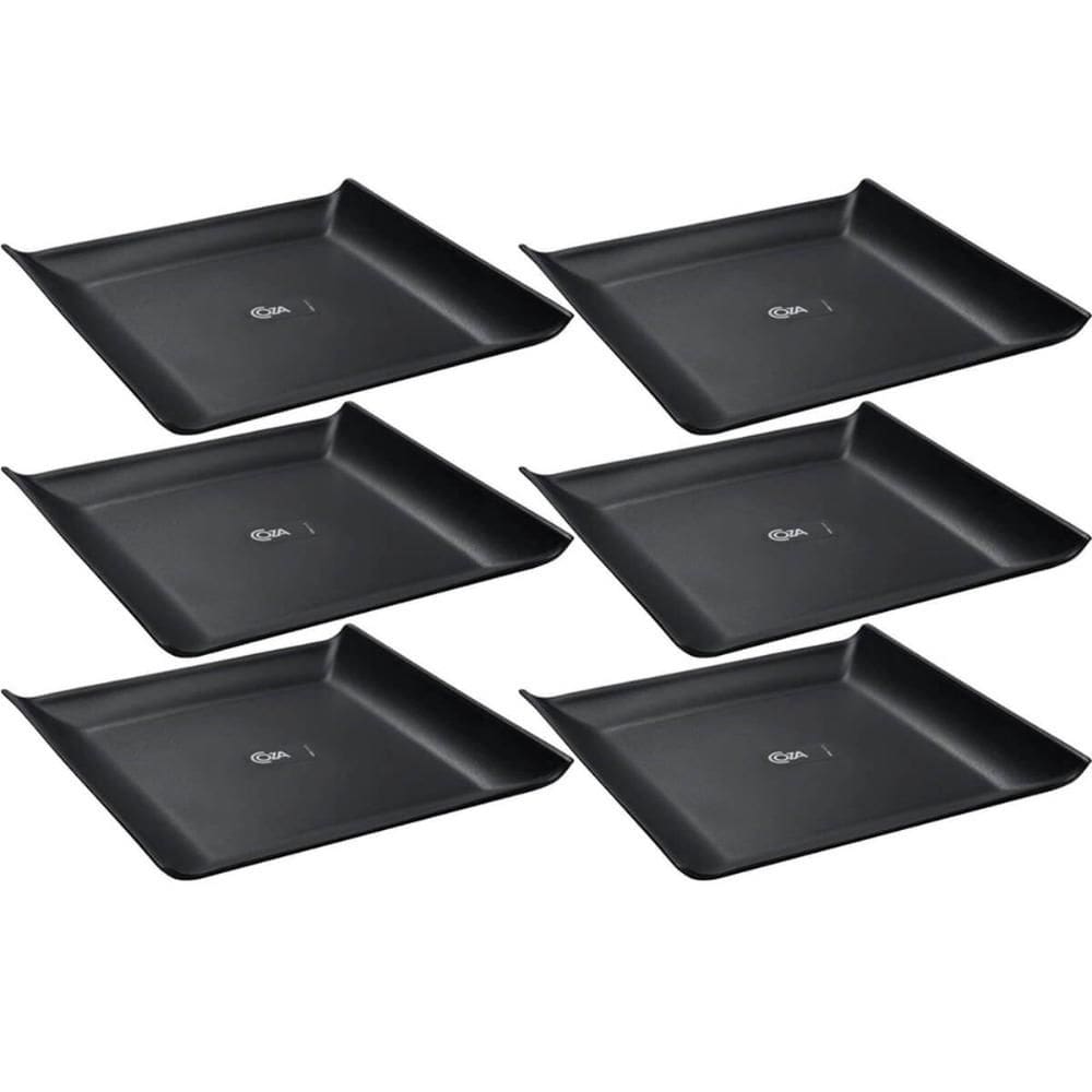 Kit 6 Bandejas Quadradas Preta 20,6cm Prato Cosy Petiscos Sa