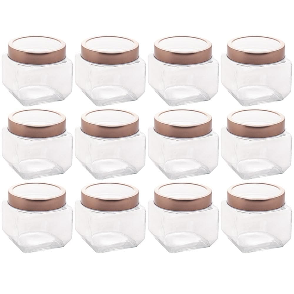 12 Porta Mantimentos Vidro Tampa Metal Rose Gold 800ml Lyor Gastro Potes para Balas Bombons