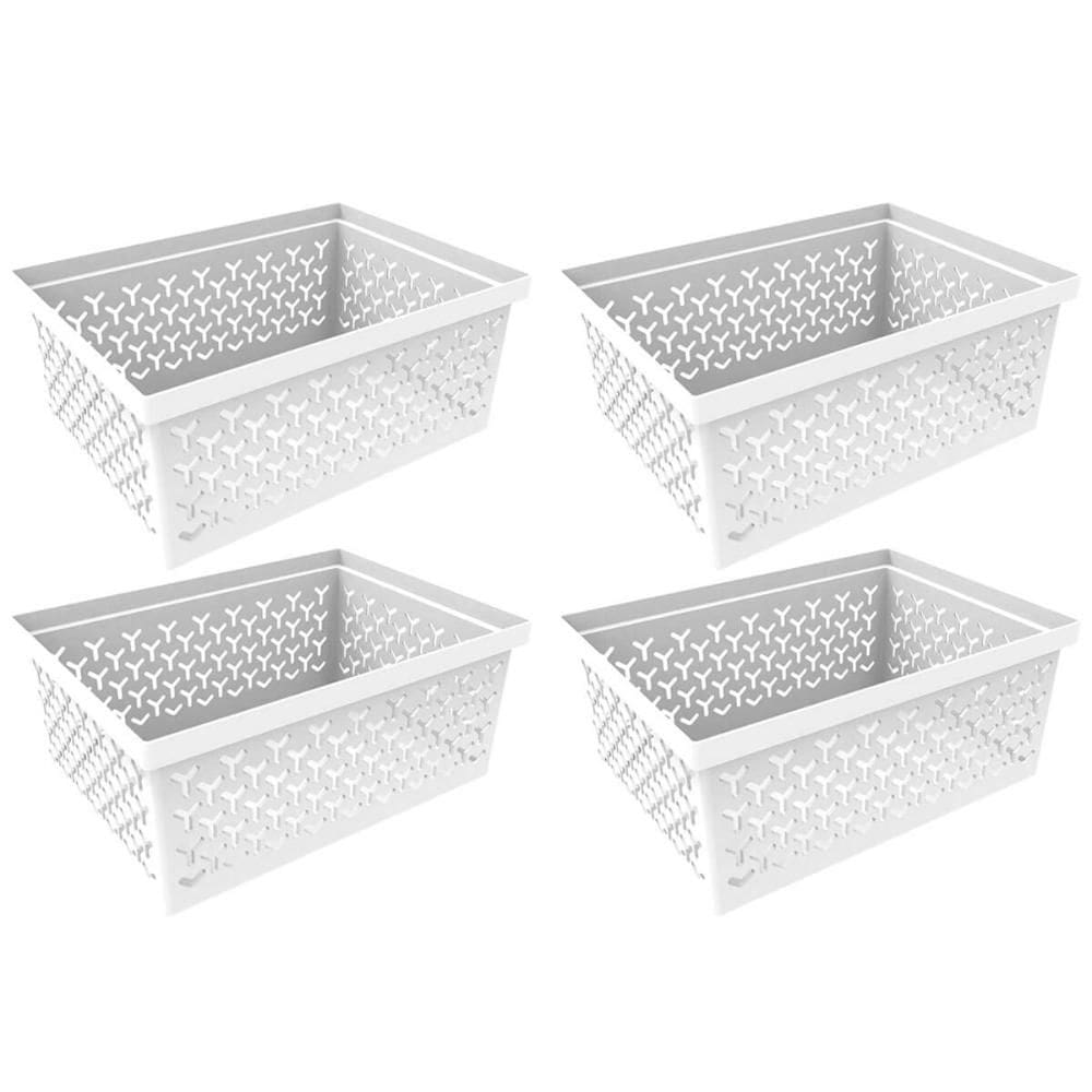 4 Cestos Organizadores Branco Crippa Caixa Média Retangular Closet Escritório Banheiro