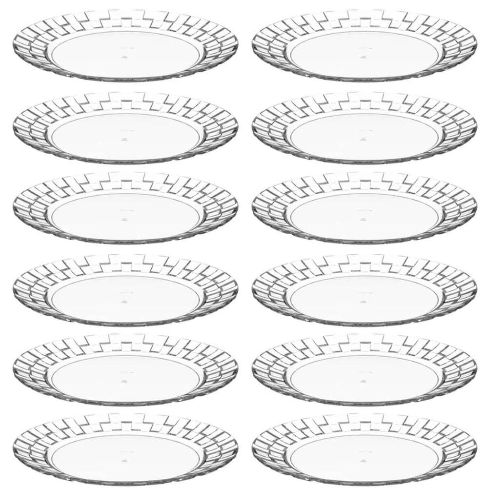 Conjunto 12 Pratos Grandes Plástico Resistente 26cm Transparentes Crippa