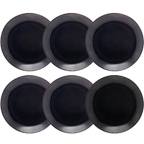 Conjunto 6 Pratos de Vidro Opalino para Sobremesa 19cm Preto Servir Doces Lanches Tortas