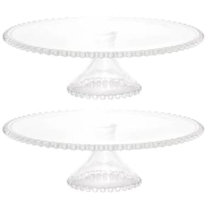 Conjunto 2 Boleiras de Cristal com Pedestal 31x11cm Pearl Wolff Porta Bolo Pudim Doces