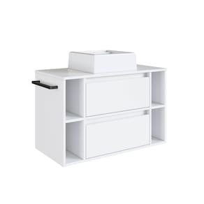 Gabinete de Banheiro Suspenso 80cm com Cuba Branco 4 Nichos 1 Toalheiro 2 Gavetas