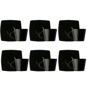 Jogo 6 Xícaras de Café com Pires 90ml em Porcelana Oriental Germer Preta