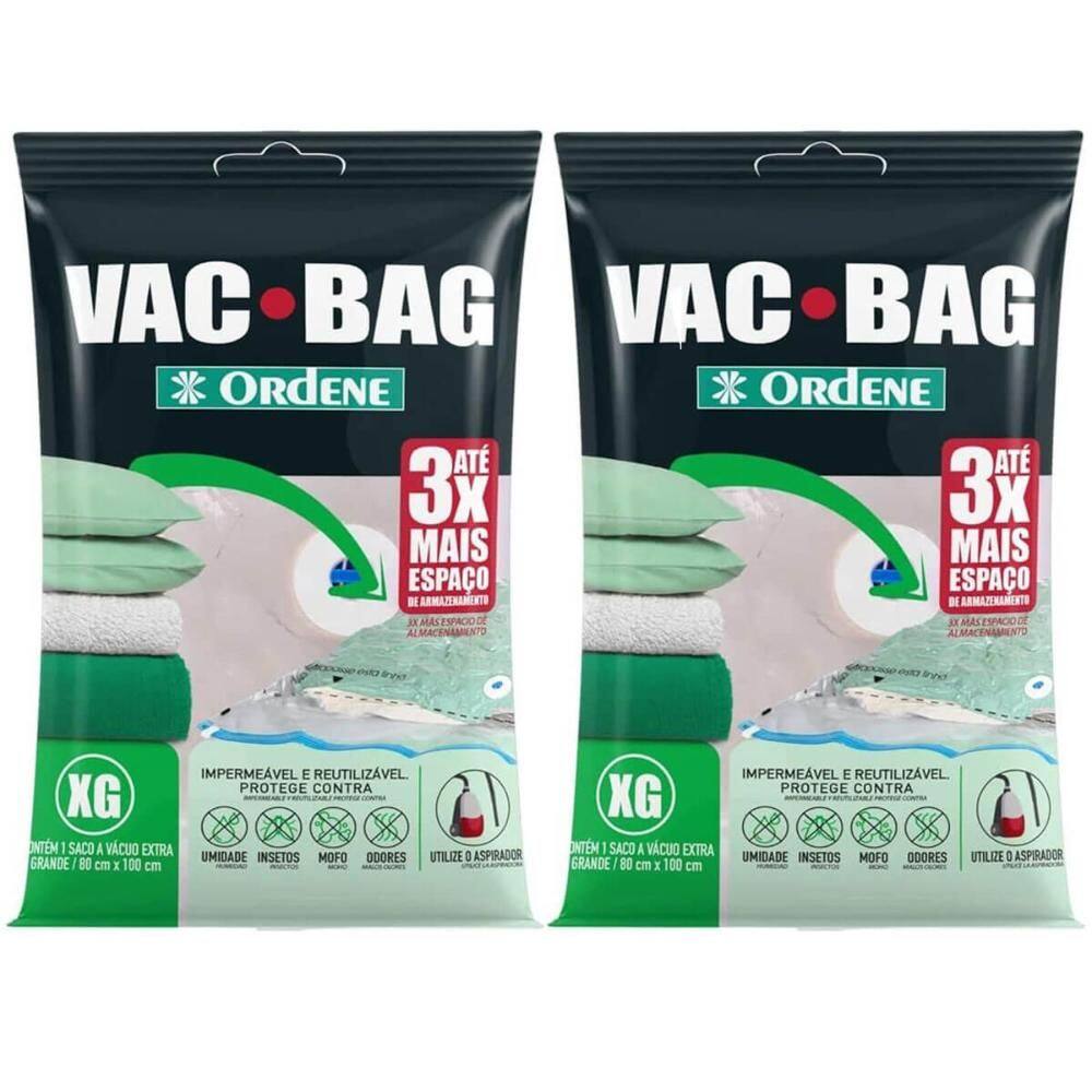 Kit 2 Vac Bag Extra Grande 80x100cm 1 Saco à Vacuo para Edredom Ordene Transparente