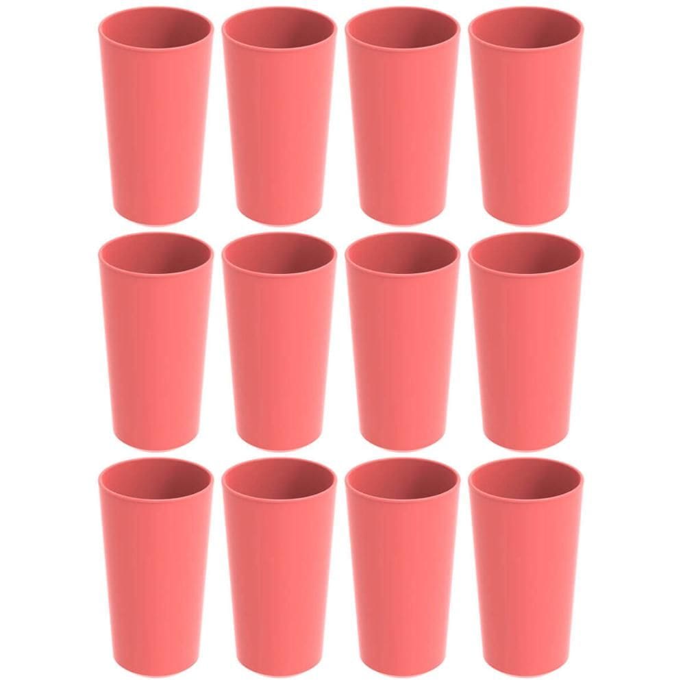 Conjunto 12 Copos Altos de Plástico 500ml Refeitório Escola Crippa Rosa Goiaba