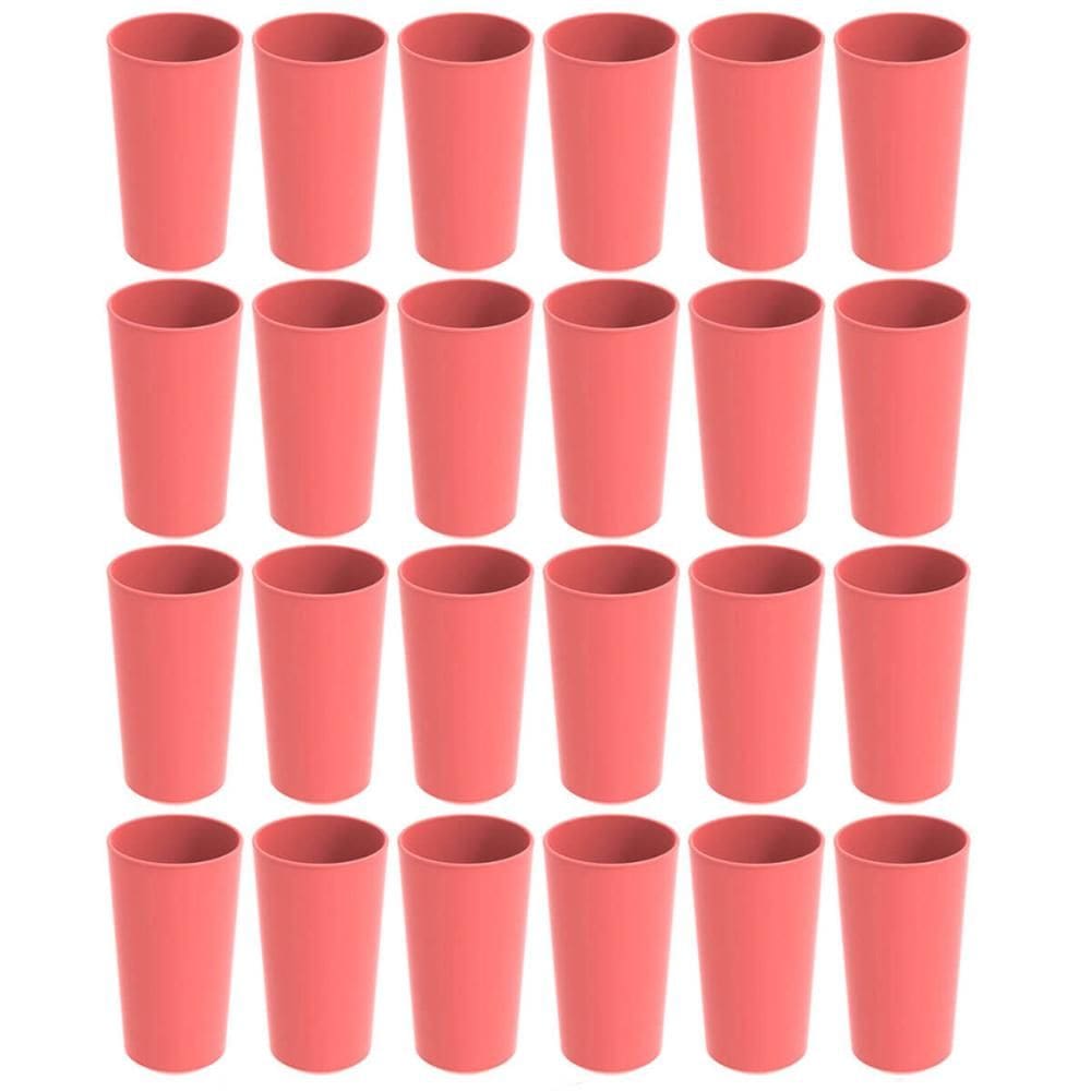 Conjunto 24 Copos Altos de Plástico 500ml Rosa Goiaba Refeitório Escolar Lanche Crippa