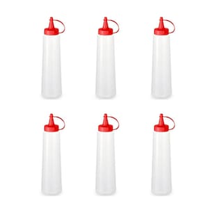 Kit 6 Bisnagas para Molhos 400ml Plástica Ketchup Tampa Vermelha Mostarda Maionese Plasvale