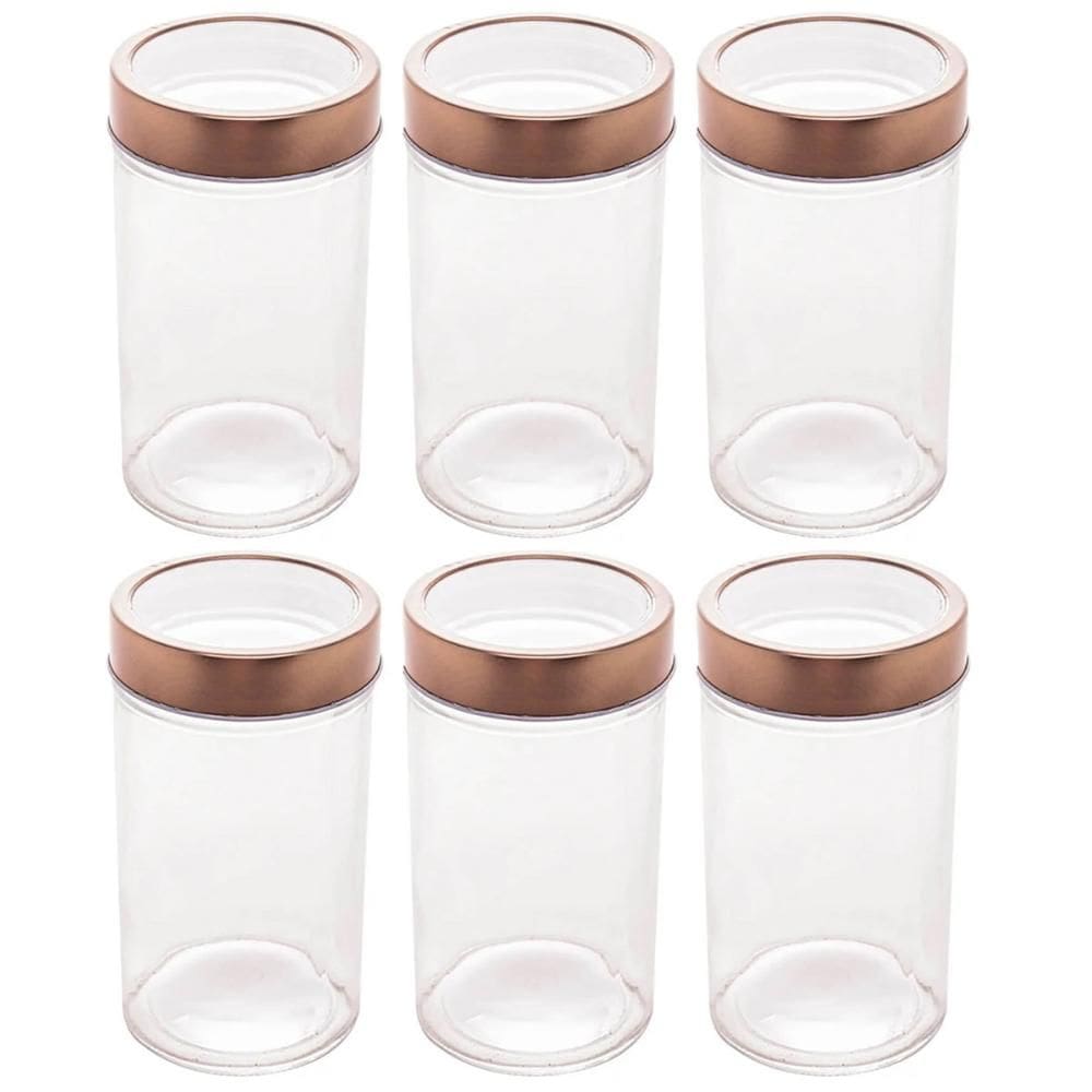 Kit 6 Potes de Vidro Rosé 500ml Lyor Tampa Acrílica Gastro Mantimentos Temperos