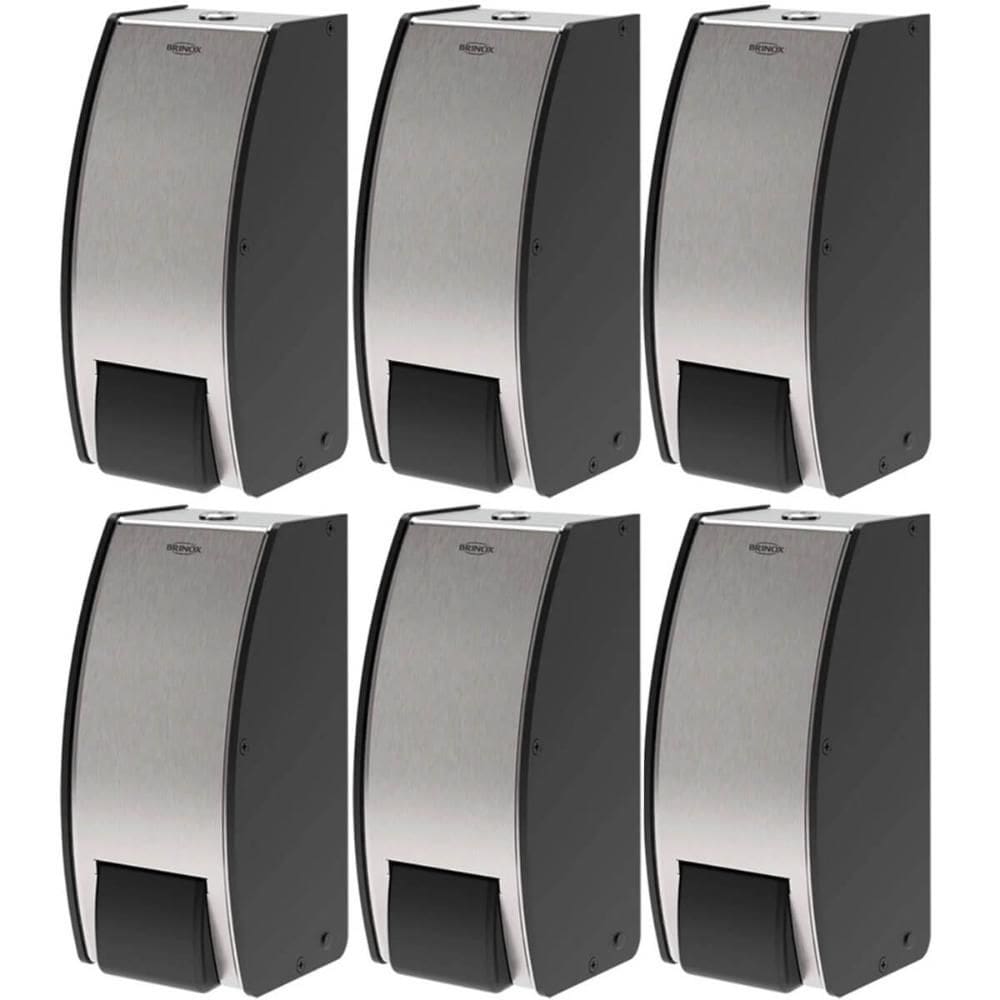 Kit 6 Porta para Sabonete Espuma de Parede Brinox Inox 800ml Acabamento Escovado