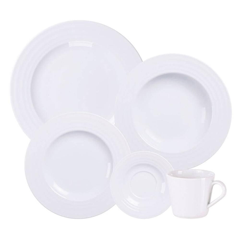 Aparelho de Jantar Porcelana Branca Tramontina Vibrare 20 Peças Pratos Xícaras Pires