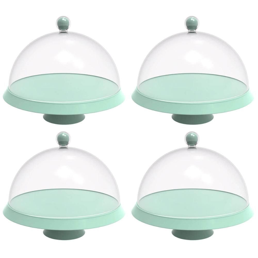 4 Porta Bolo com Cúpula e Pé 30cm Verde Menta Bubble Crippa Boleira Tortas Doces