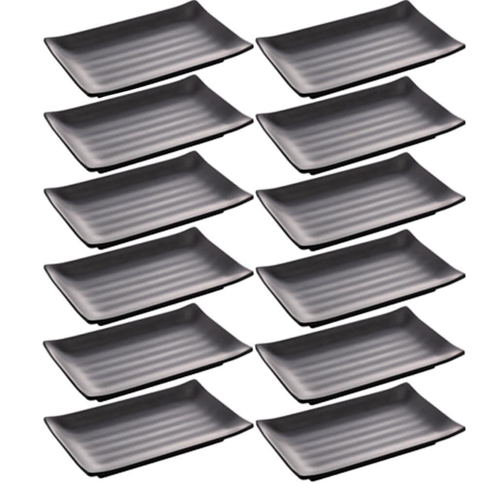 12 Pratos Sushi Travessa Preto Melamina Lyor 17,5x11x2cm Petiscos Tóquio Comida Japonesa