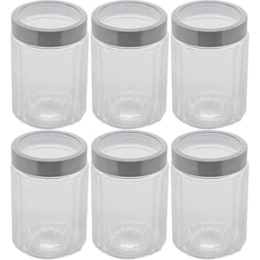 Kit 6 Potes de Vidro Porta Mantimentos 1,2L Tampa Inox Lyor Organizador de Condimentos