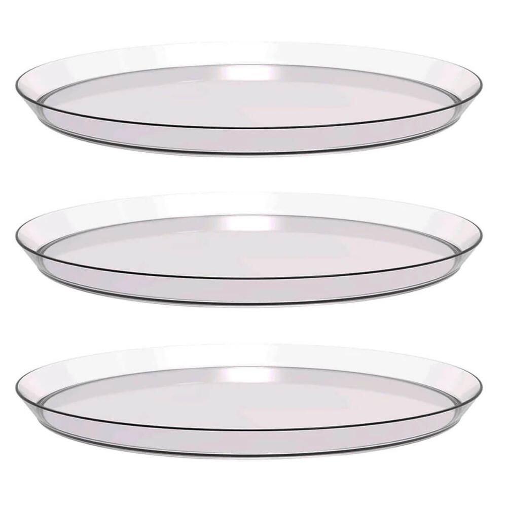 Kit 3 Bandejas Redondas 34cm Glassy Crippa Transparente Serv