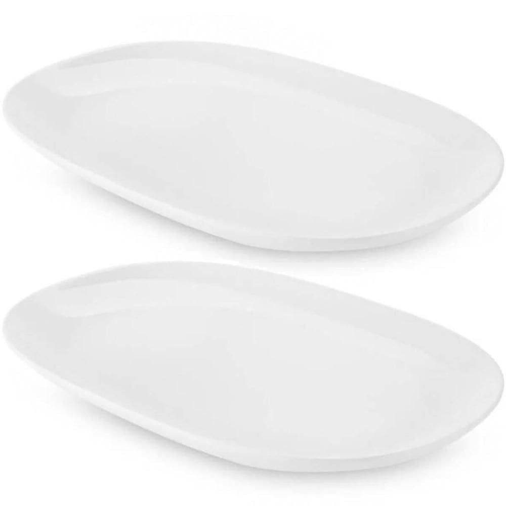 2 Travessas Ovais Melamina Branca 34x22cm Petiscos Rasa Bandeja de Frutas Restaurantes