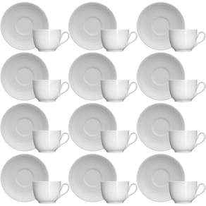Jogo 12 Xícaras com Pires 75ml Café Porcelana Branca Relevo Chevron Germer