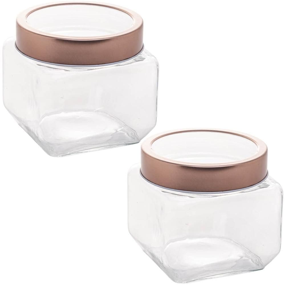 Kit 2 Potes Porta Mantimentos Rose Gold com Tampa 800ml Lyor Gastro Potinho de Vidro