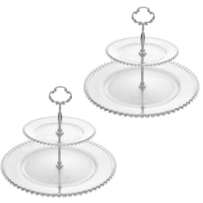 Kit 2 Porta Doces Doceiras de Cristal 2 Andares 32cm Pratos Duplos Wolff Pearl Cupcakes Petiscos Incolor