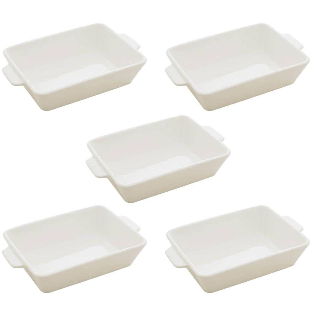 5 Travessas com Alças Assadeiras de Porcelana Branca 1L Basic Lyor Restaurante Buffet