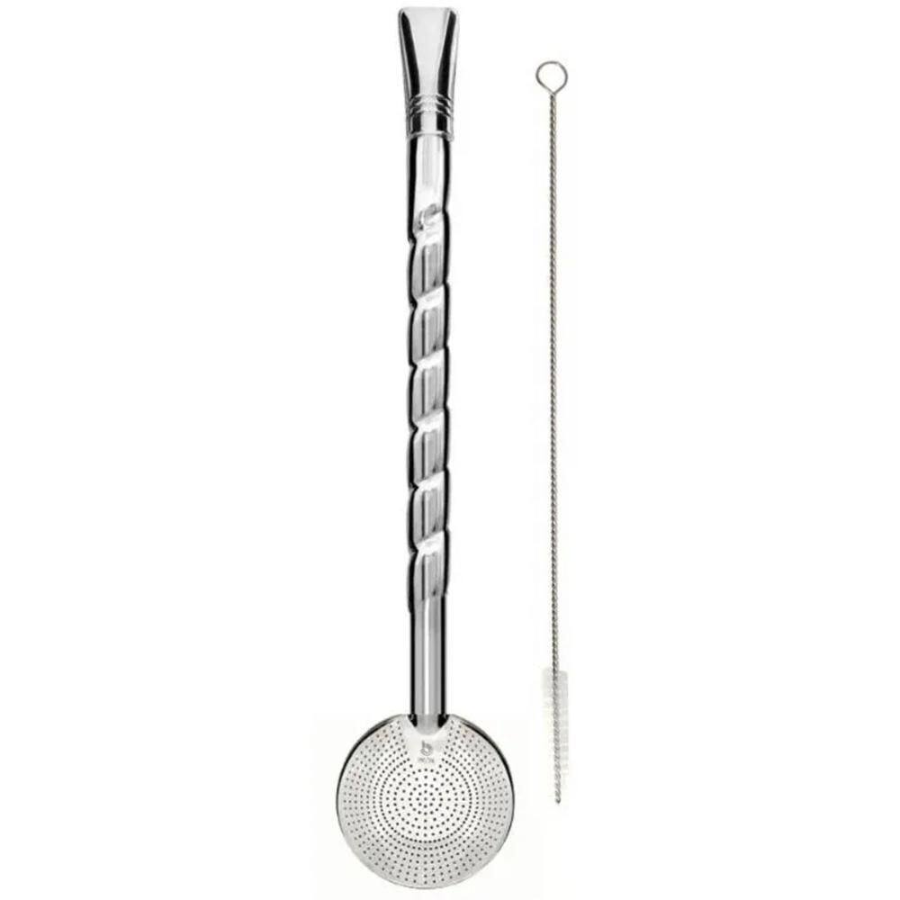 Bomba de Chimarrão Bojo Removível 800 Furos 19cm Inox Cano Trabalhado