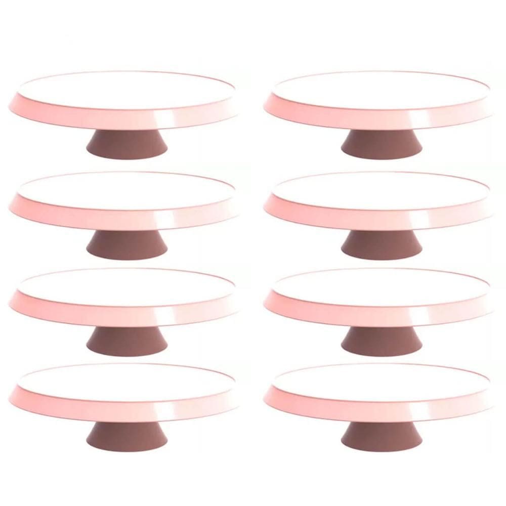 Kit 8 Bases Porta Bolos Rosa Himalaia 30cm com Pé Bubble Crippa Suporte Tortas Doces