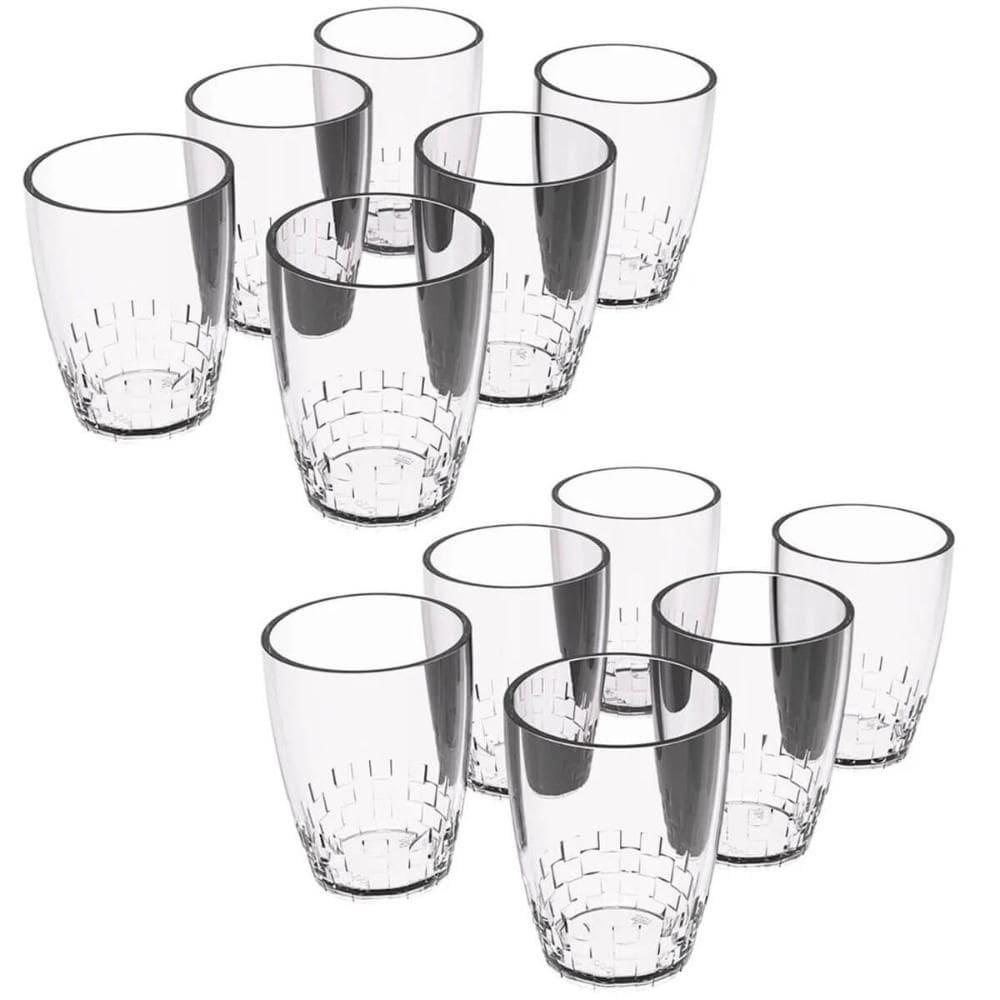 Kit 12 Copos Crippa 300ml Plástico Transparente Trama Água Suco Refrigerante Escolar Refeitório