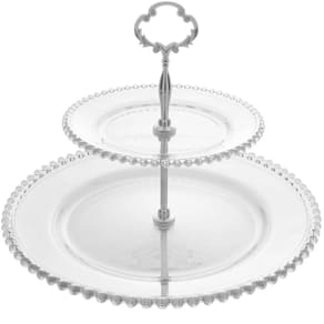 Kit 5 Porta Doces Doceiras de Cristal 2 Andares 32cm Pratos Duplos Wolff Pearl Cupcakes Petiscos Incolor