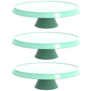 Kit 3 Boleiras com Pedestal Verde Menta Pratos para Bolos 28cm Balcões de Confeitarias Eventos