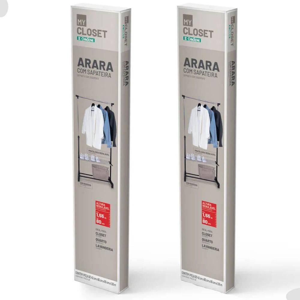 Kit 2 Araras Sapateiras Regulável 80 a 155cm Ordene Expositor Calçados Closet Rodinhas My Closet