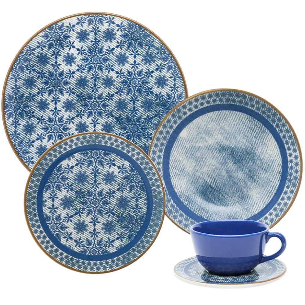 Jogo de Jantar 20 PC Oxford em Porcelana Alto Brilho Ellegance Ocean