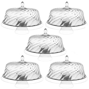 Kit 5 Porta Bolos Glassy Crippa Boleira com Cúpula Transparente Suporte para Doces Padaria Hotel