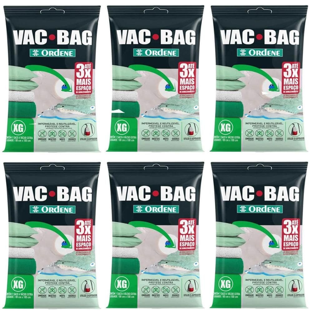 6 Vac Bag Extra Grande 80x100cm Saco à Vacuo para Edredom Ordene Transparente