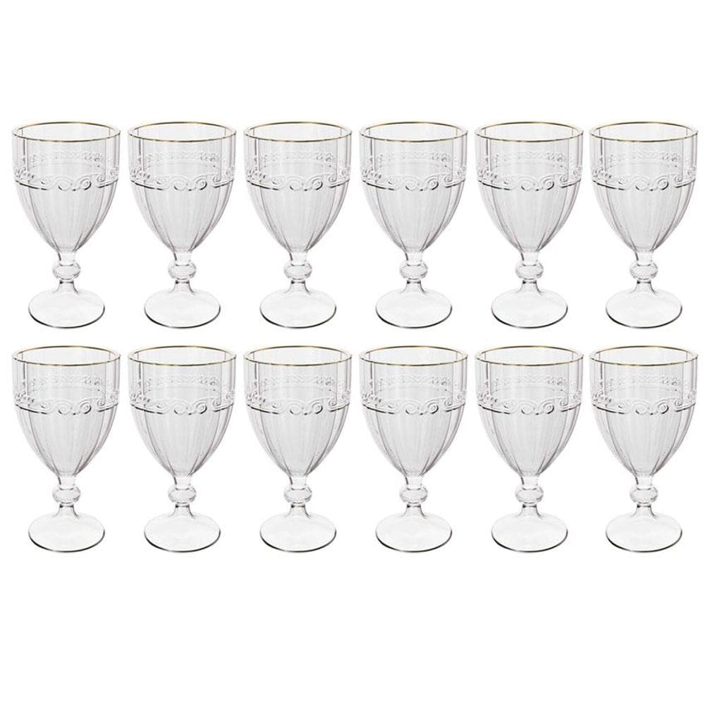 Kit 12 Taças Cristal 330ml Fio de Ouro Imperial Lyor Avulsa Servir Sucos Água Drinks Mesa Posta