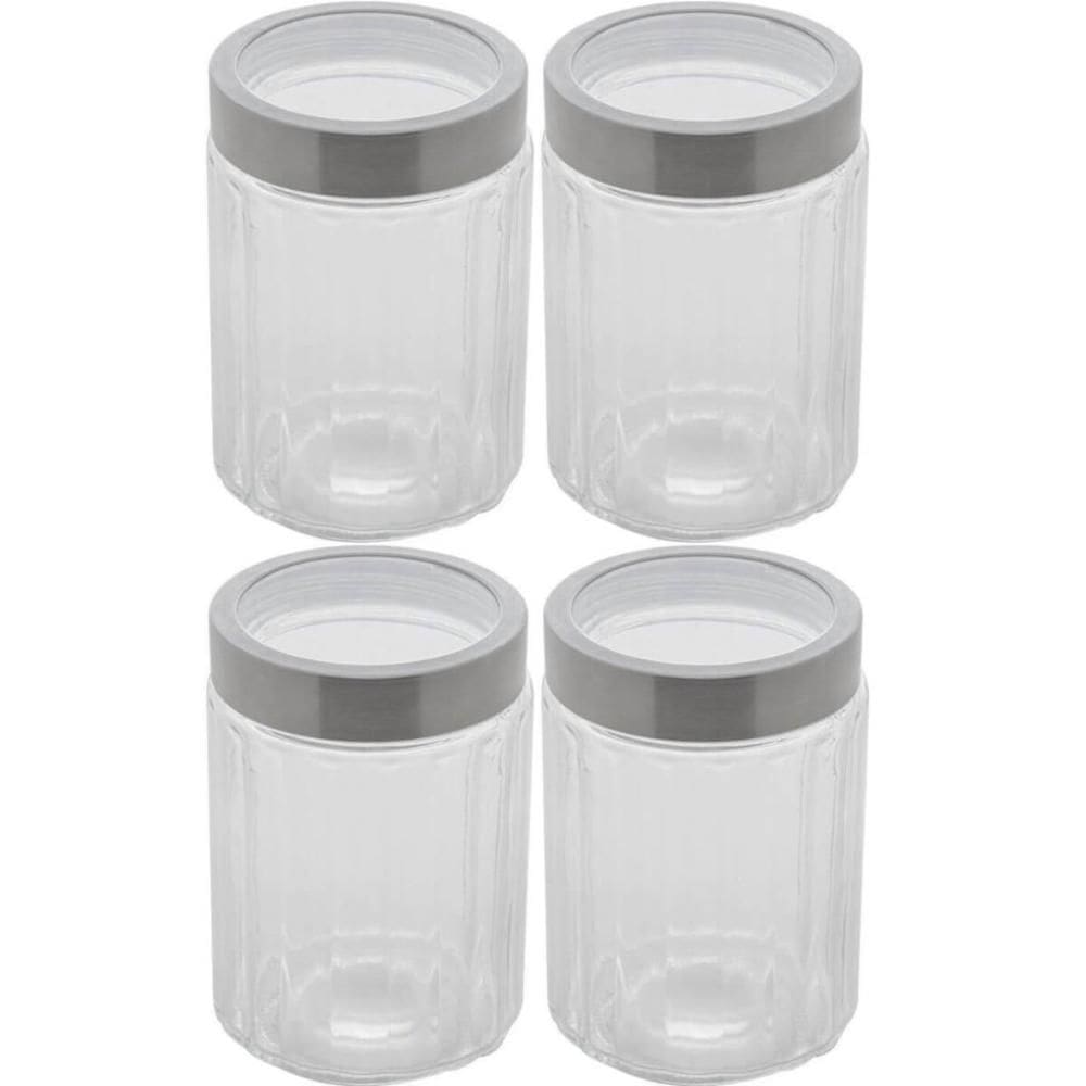 4 Porta Mantimentos de Vidro Borossilicato 1,2L Tampa Prata Pote Transparente Sidney Lyor