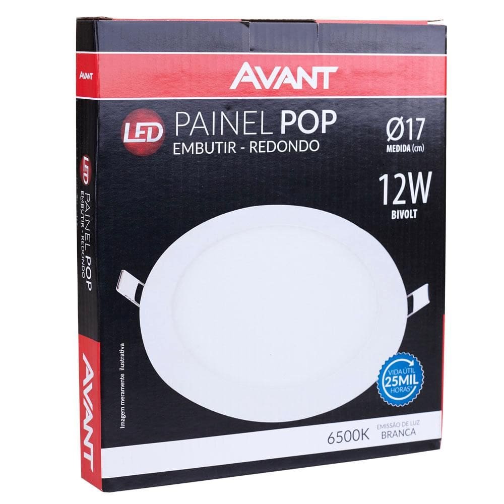 Painel Led de Embutir 17cm Redondo 12W Avant Bivolt Branco