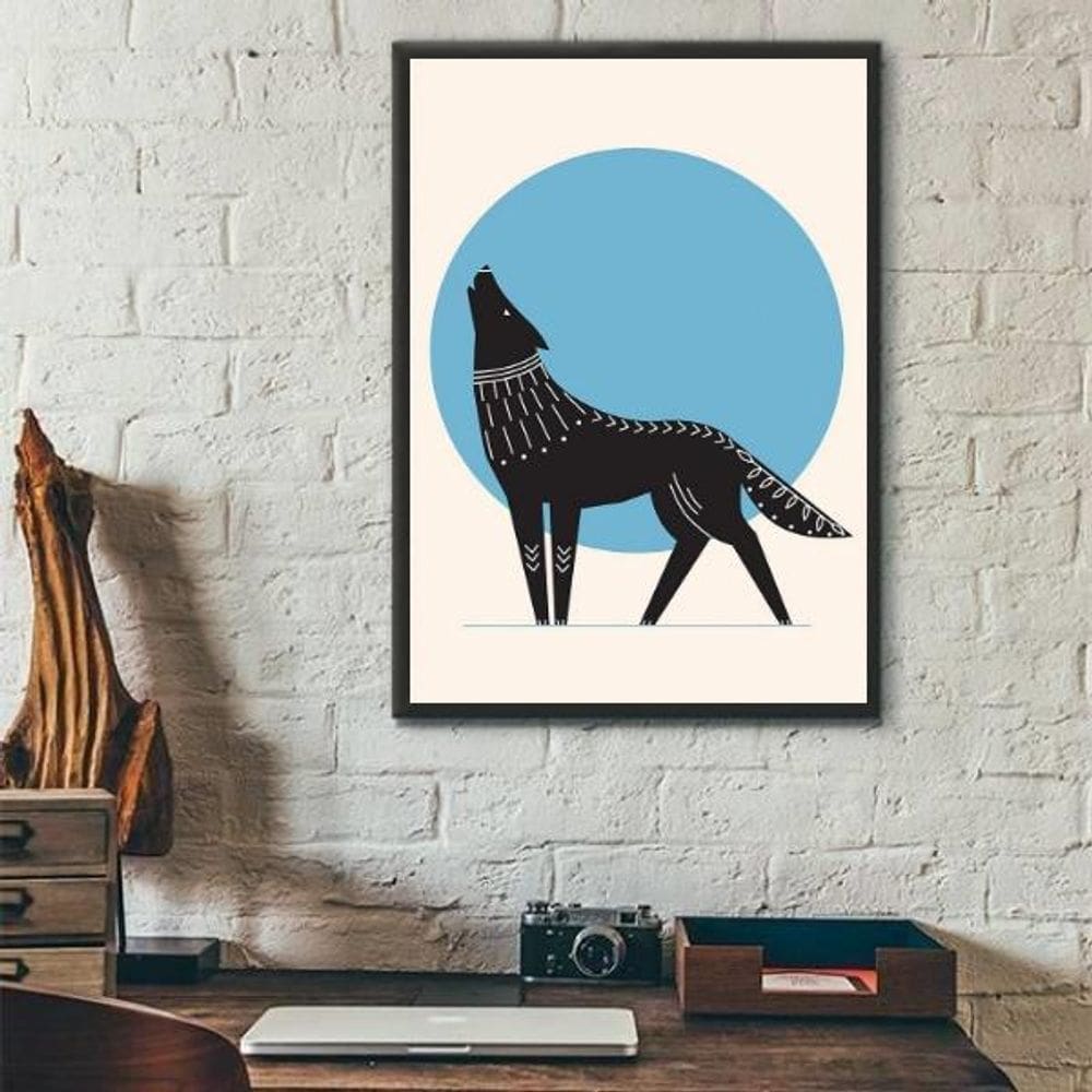 Quadro Decorativo Lobo Boho - Lua Azul 45X34Cm