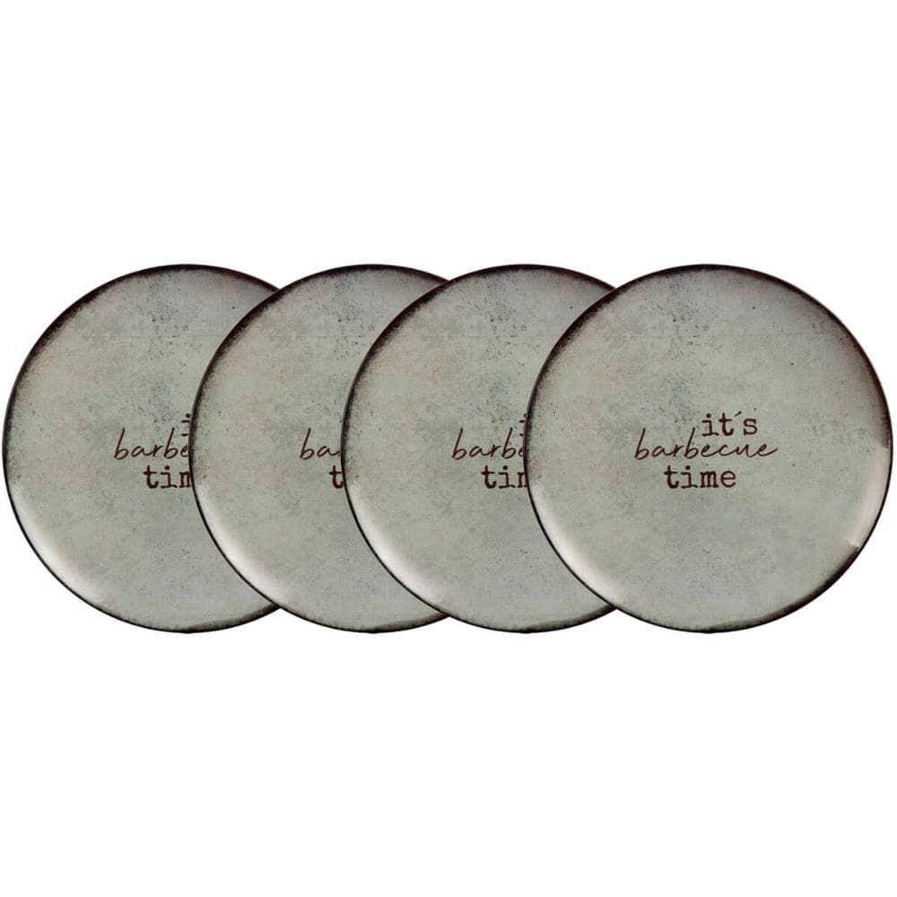 Kit 4 Pratos Rasos Tramontina Churrasco Rustic em Porcelana 28cm Mesa Jantar