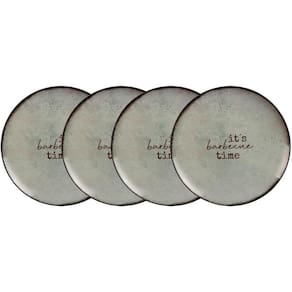 Kit 4 Pratos Rasos Tramontina Churrasco Rustic em Porcelana 28cm Mesa Jantar