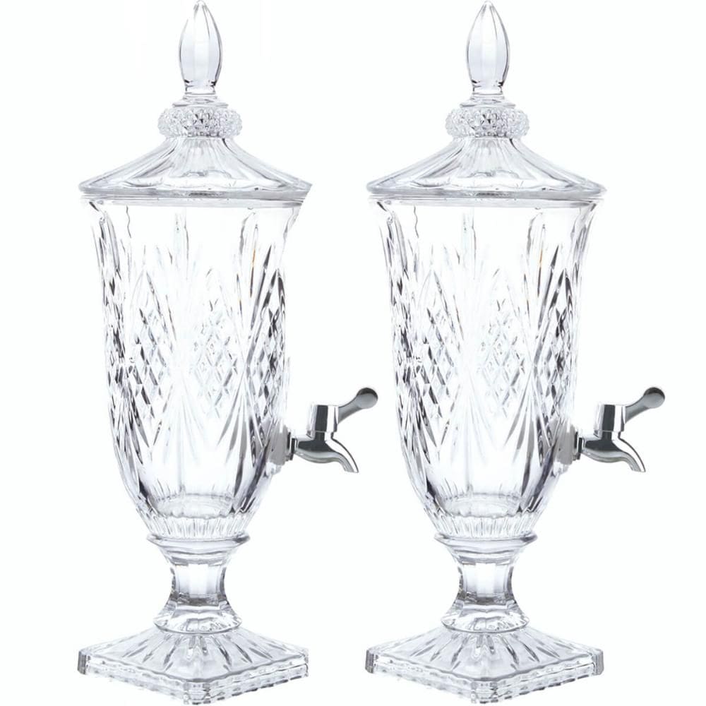 2 Suqueiras Dublin Cristal 2L Lyor Dispenser Bebidas Água Sucos Coquetéis 15x46cm