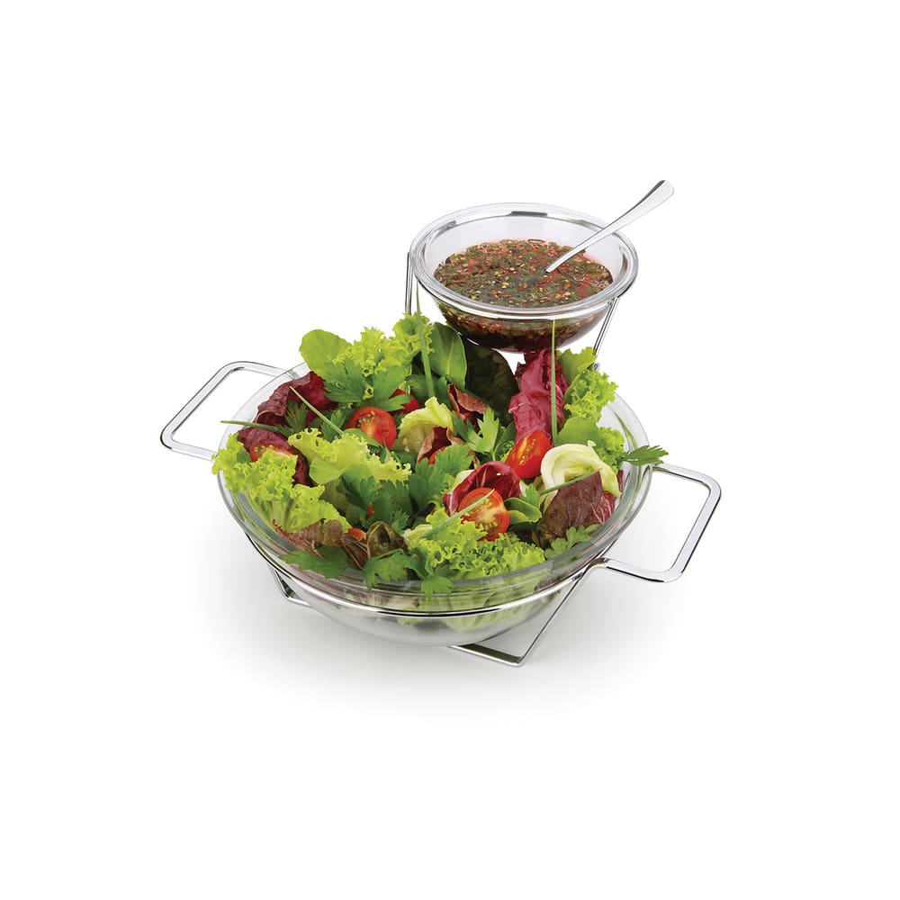 Saladeira De Vidro 2 Potes Com Bowl Molho Tempero Suporte
