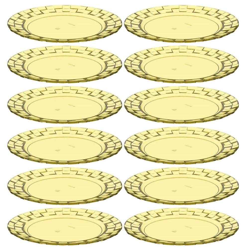 Conjunto 12 Pratos Médios Amarelo Crippa Bandeja para Servir Mesa Posta Porções Aperitivos