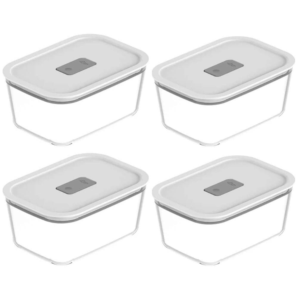 Kit 4 Potes De Vidro Herméticos 1,2L Branco Para Geladeira Freezer Forno Fresh Lock