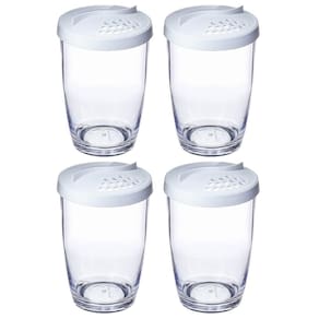 Kit 4 Queijeiras Farinheiras Plásticas com Tampa 350ml Brancas Ou Restaurante Buffet